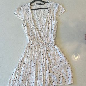 Brandy Melville mini floral wrap dress, White w/ pink/green pattern, Size S